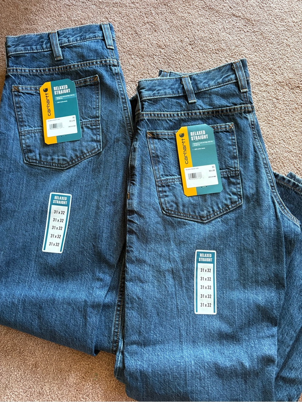 Carhartt Men’s set bundle of 2 straight leg relaxed denim work jeans 32 32 NWT